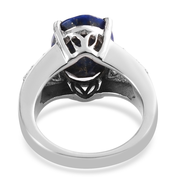 UNISEX STAINLESS STEEL BLUE LAPIS LAZULI SCROLLWORK RING - Picture 3 of 6